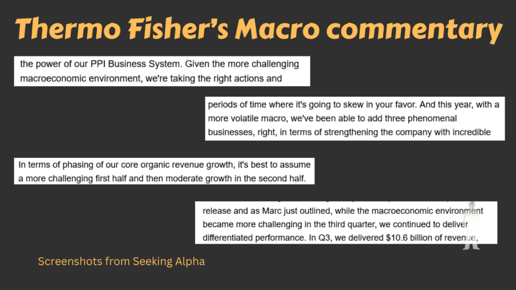 Snippets from Thermo Fisher's Q3 earnings transcript about the macro environment.